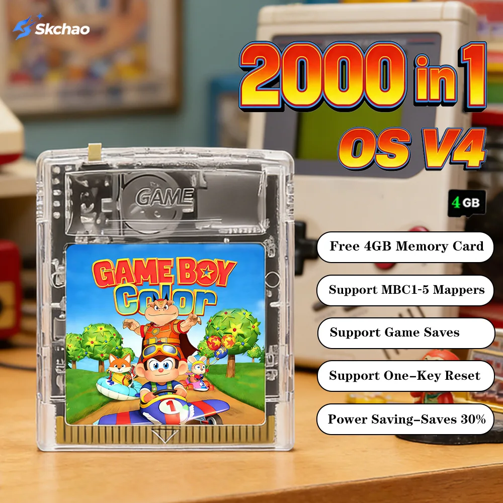 EDGB GBC Game Card 2000 in 1 OS V4 Edition, 4GB Memory Card,