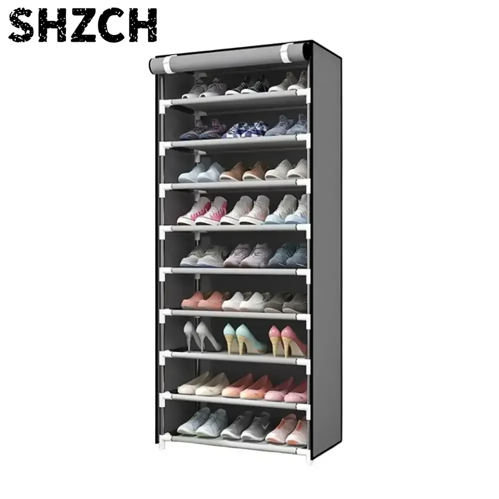Shoe Organizer with Fabric Cover for 9-27 Pairs, Available in Multiple Levels (4-10), Total Dimensions 160 X 30 X 60 cm