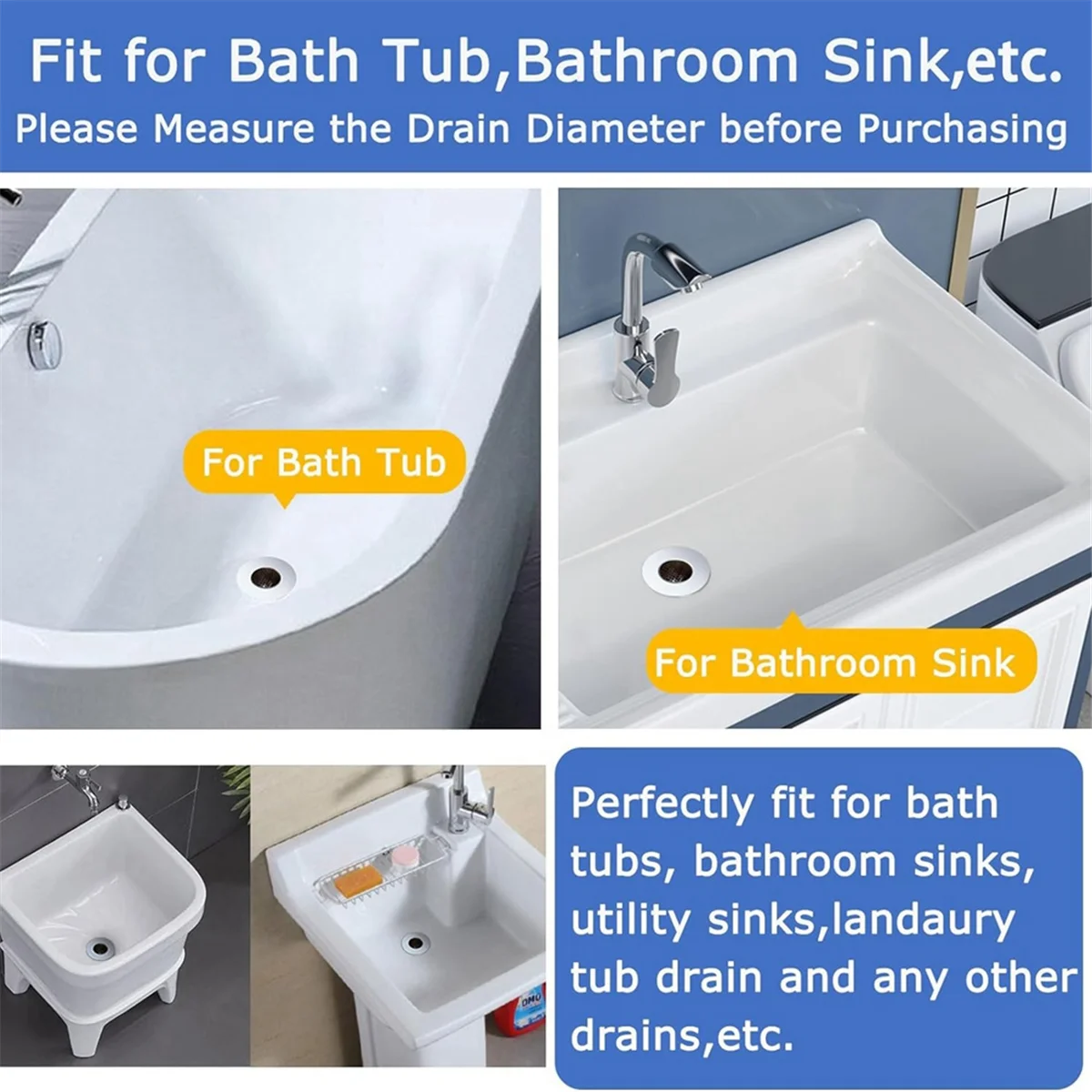 4PCS Bathroom Sink Drain Strainers for 1.2-1.6Inch Drain Hole, 1Inch Small Conical Stainless Steel Bathtub Drain Cover