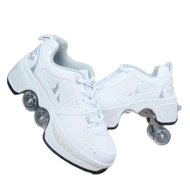 

2023 Boys Girls Deform Skate Shoes Roller Skate Shoe With 4 Wheels Casual Deformation Running Sneakers For Children Rounds Walk