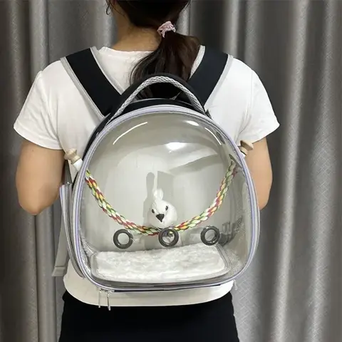 Portable Bird Travel Carrier Backpack with Rope Perch for Parrot Birds Cage Transparent Double Shoulder Gruinea Pig Backpack