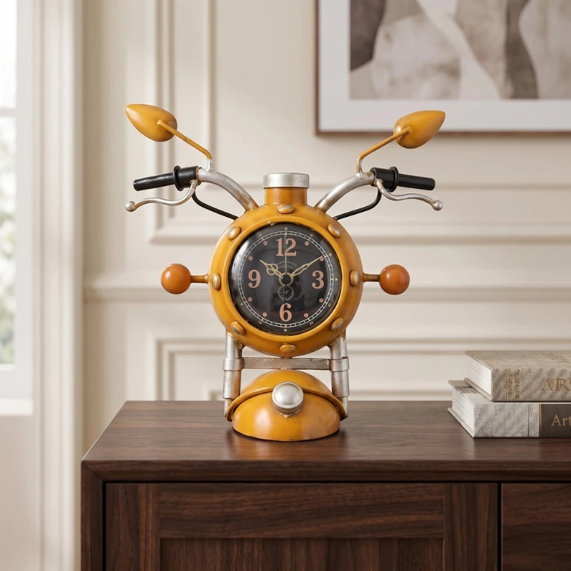 1Pc Retro Motorcycle Desk Clock Living room Study Office Desktop Decor Clocks Bedroom Nightstand Watch Home Decor Desk Clock