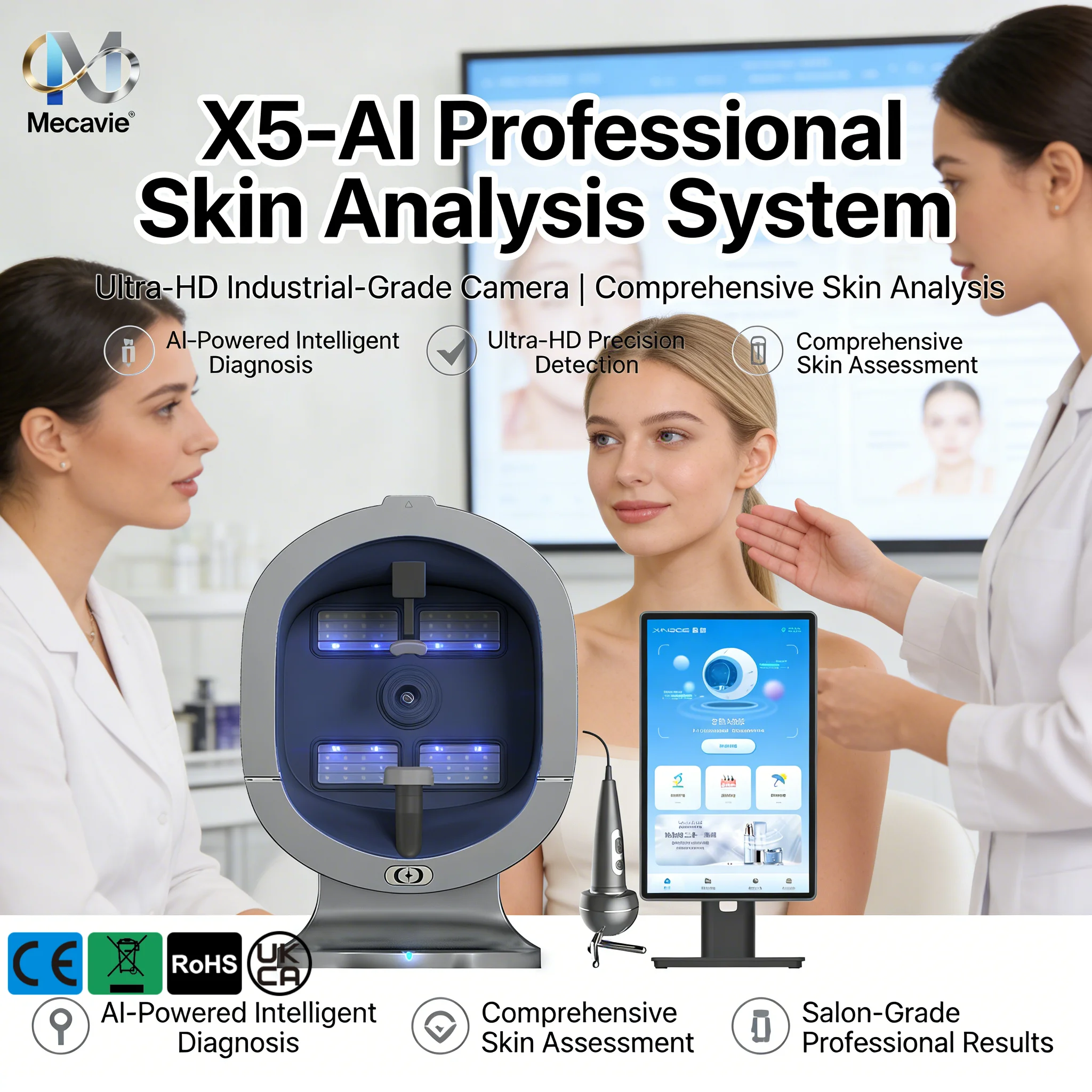 

Профессиональная система диагностики кожи X5 Skin Analyzer 11 Spectrum: высокоточный анализатор кожи лица для салонов и СПА Real-T