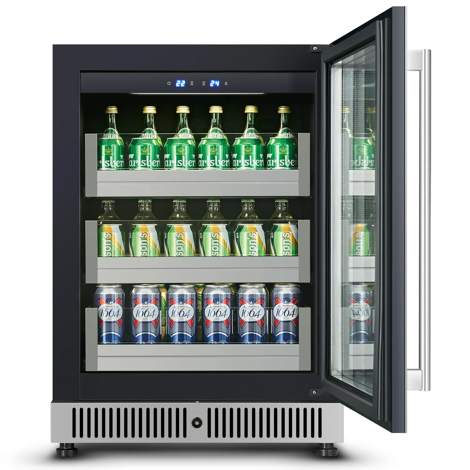 Beverage Cooler, 140L Stainless Steel Undercounter Wine Cooler, Recessed Compressor Constant Temperature Mini Fridge