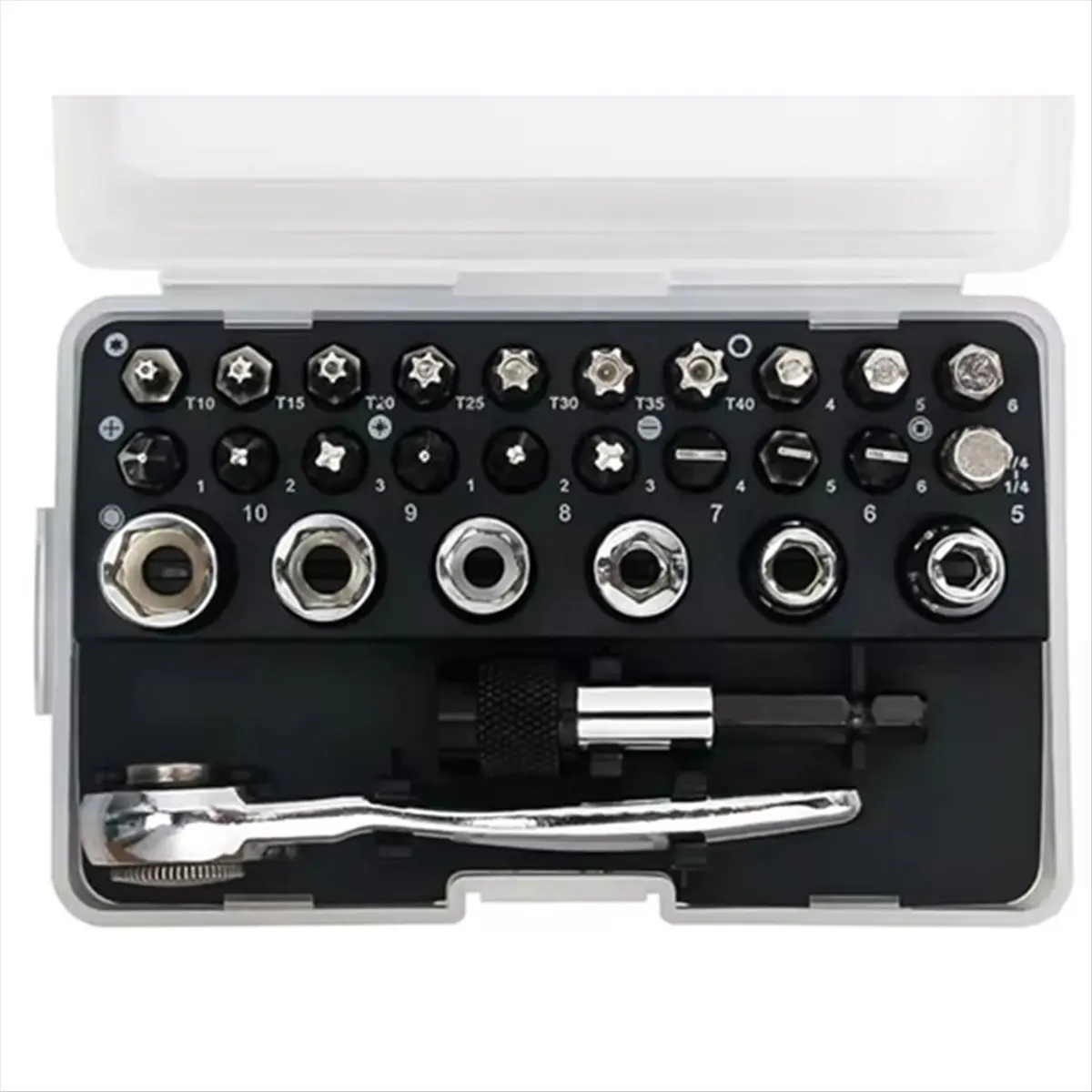 SSR 28 in 1 Mini Ratchet Wrench Set with Right Angle Offset 1/4 Inch 72 Tooth Screwdriver Handle Magnetic Torx Bit
