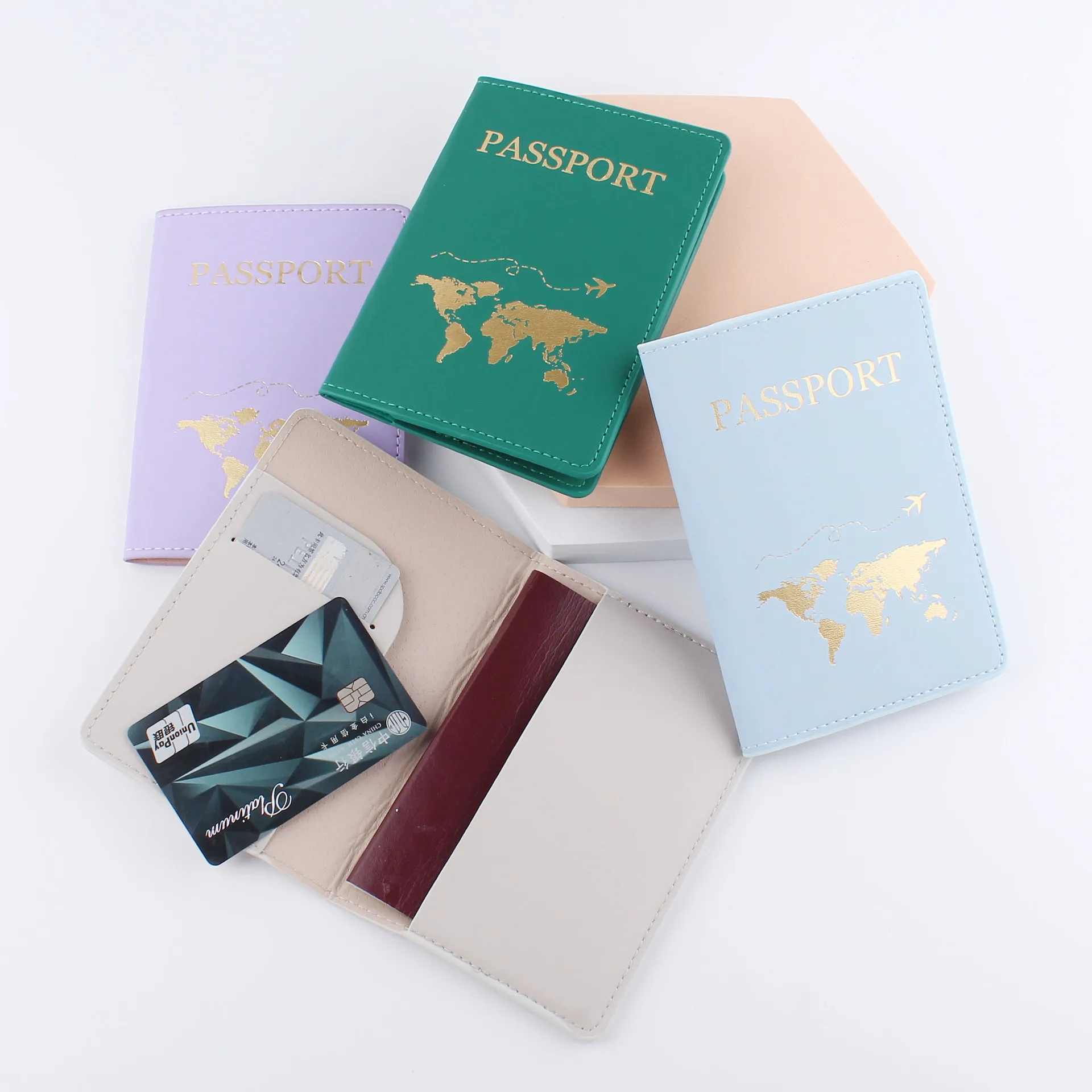 Soporte para pasaporte de PU, patrón de mapa, funda protectora para pasaporte de viaje, identificación, tarjetero de crédito, accesorios de viaje