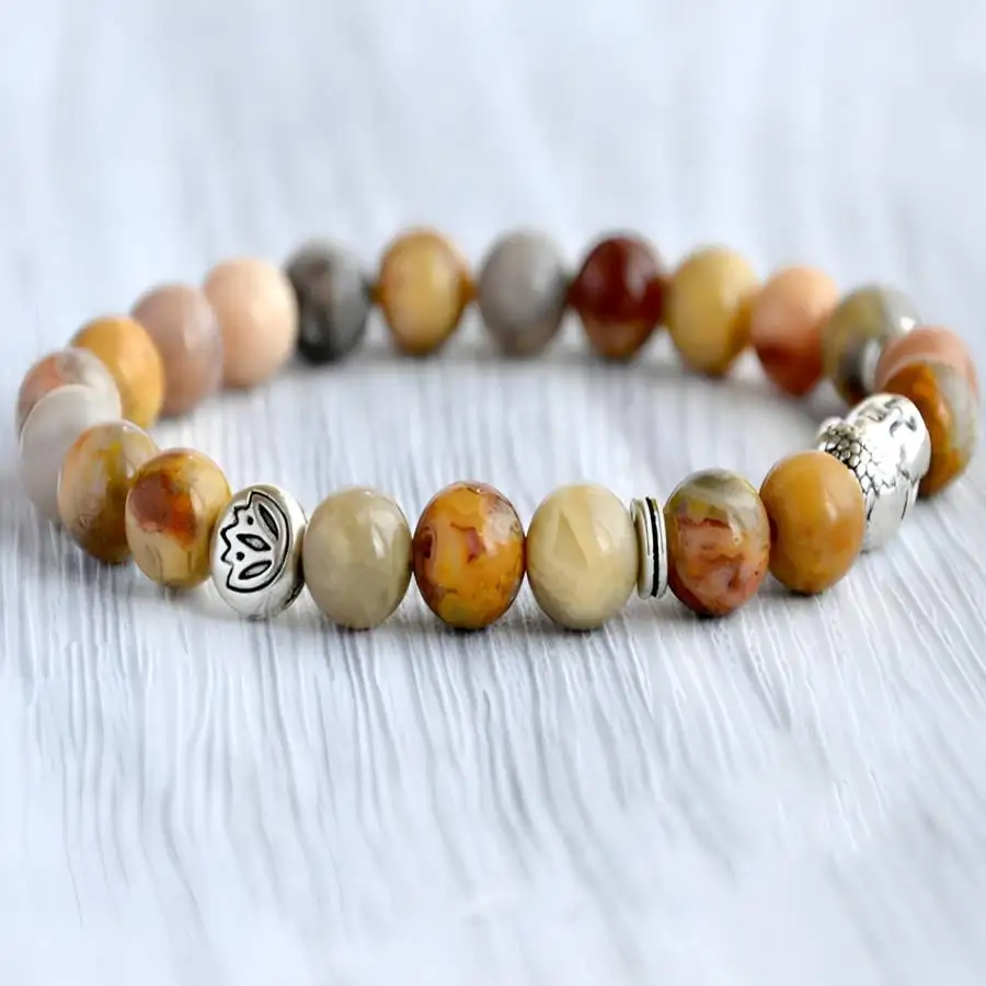 

8mm Crazy Agate Gemstone Mala Bracelet Zen Japa Spiritual Yoga Natural stone Buddhist Bodhi Buddha Bohemian Men's Hand Chaplet
