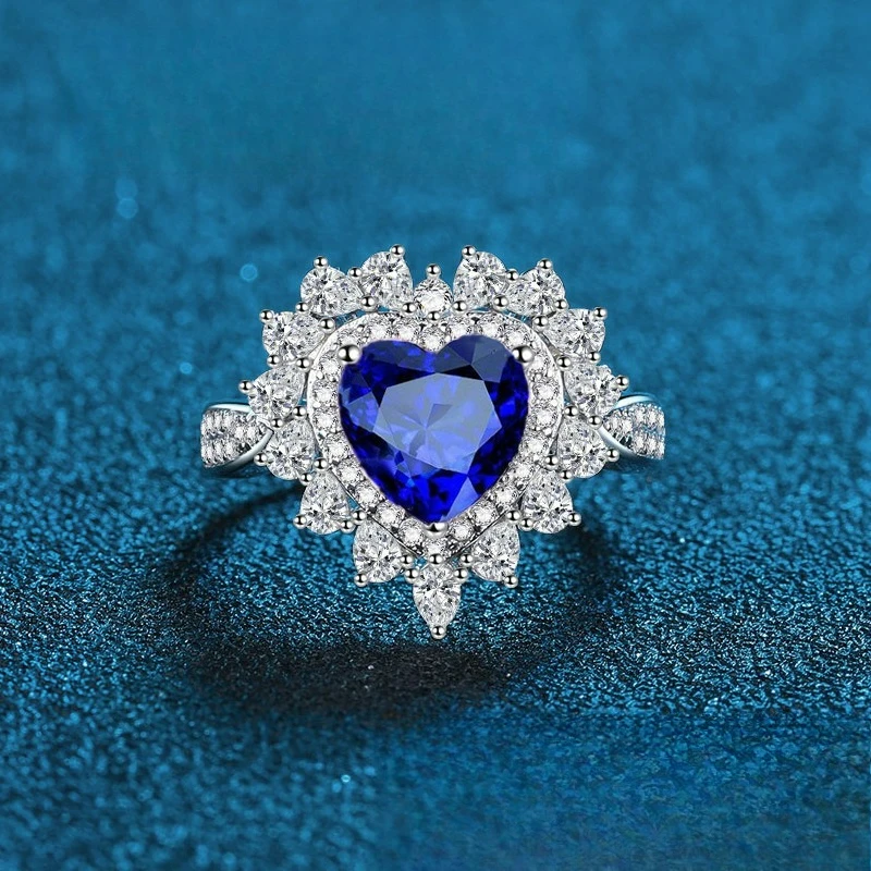 

PT950 Платиновое женское кольцо с искусственным драгоценным камнем, микроинкрустация синим бриллиантом, розовым бриллиантом, стиль принцессы любви, ниша