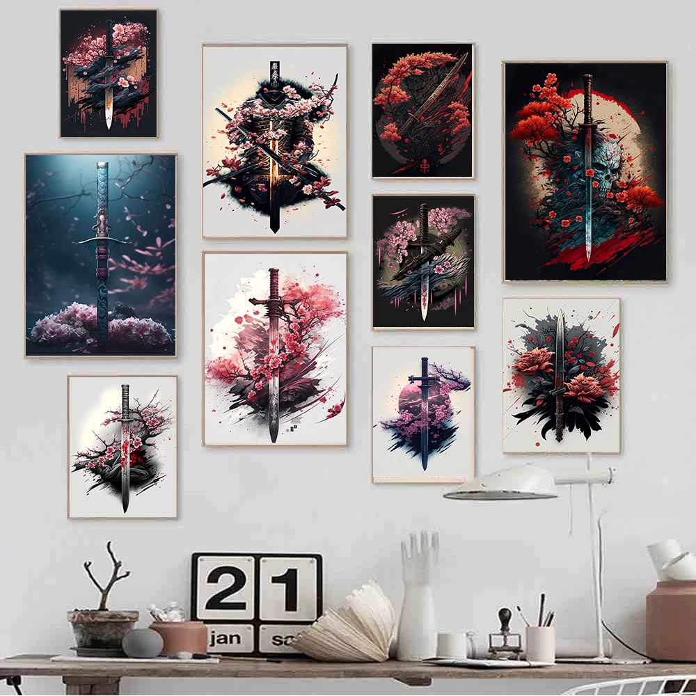 The Way of Samurai  Katana Japanase  Ancient Weapon Sword Poster and Canvas Printing Wall Art Picture for Living Room Home Decor