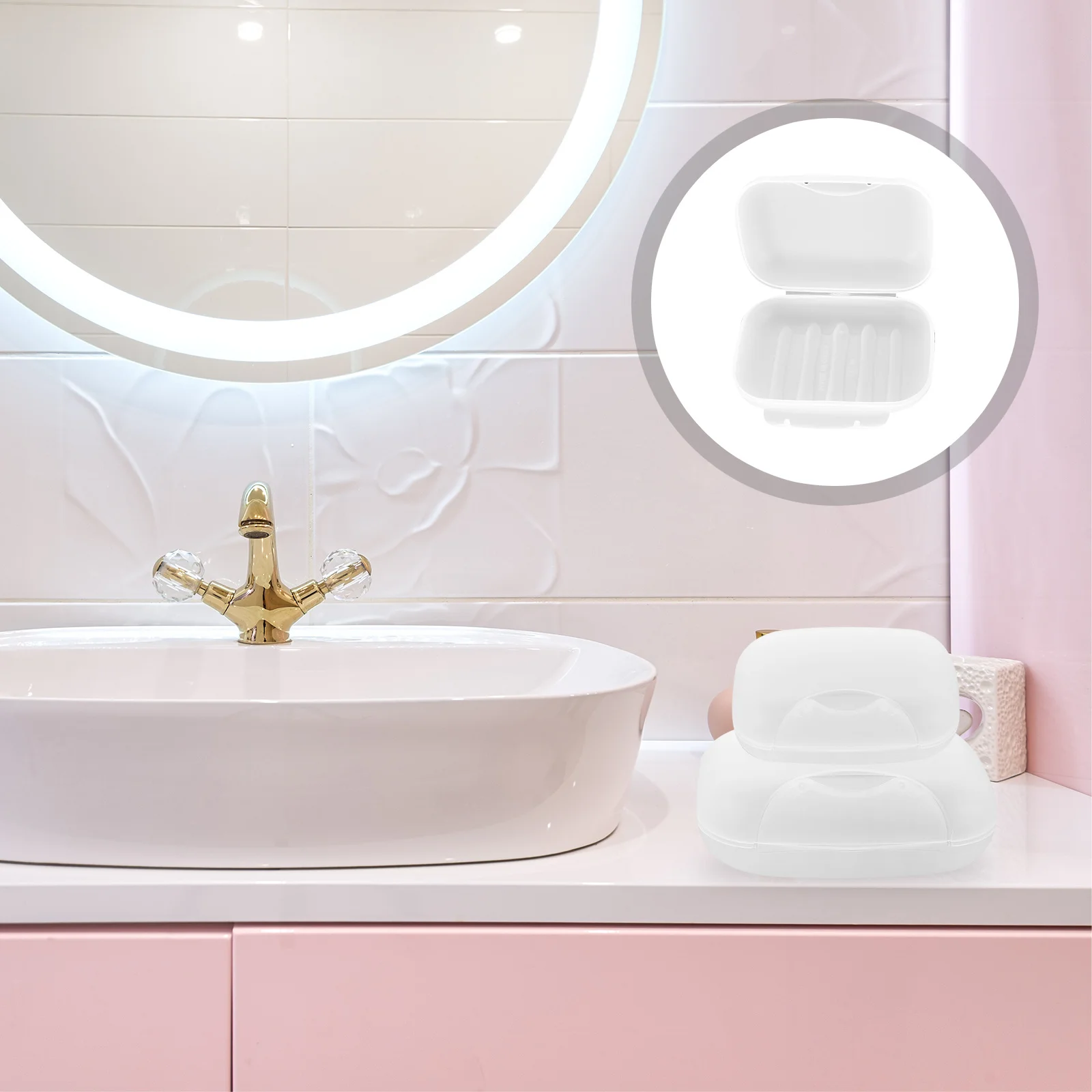 

2Pcs Soap Holder Transparent Square Lidded Box Travel Portable Soap Case Household Bathroom Accessories Organizer