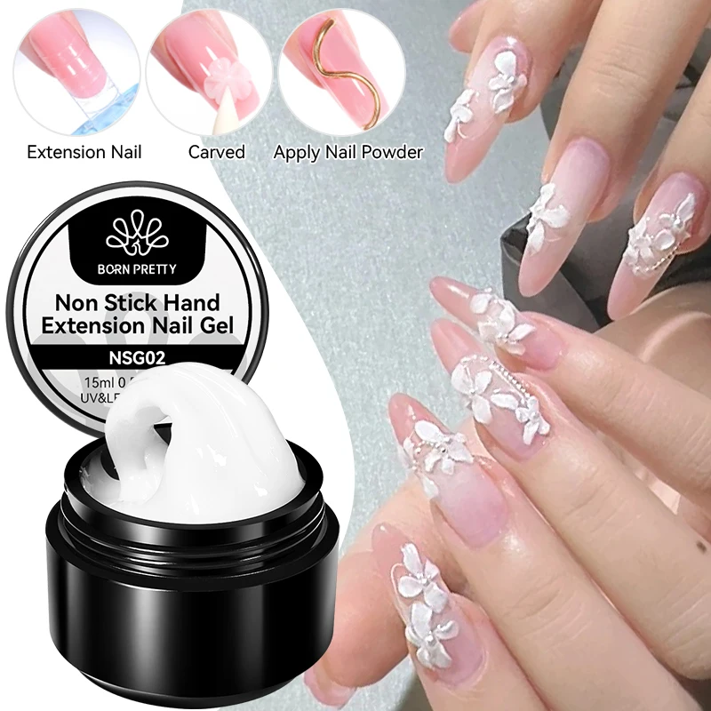 BORN PRETTY 15ml blanc laiteux 3D sculpture antiadhésive Extension de main Gel vernis à ongles clair fleur sculpture façonnage moule conception