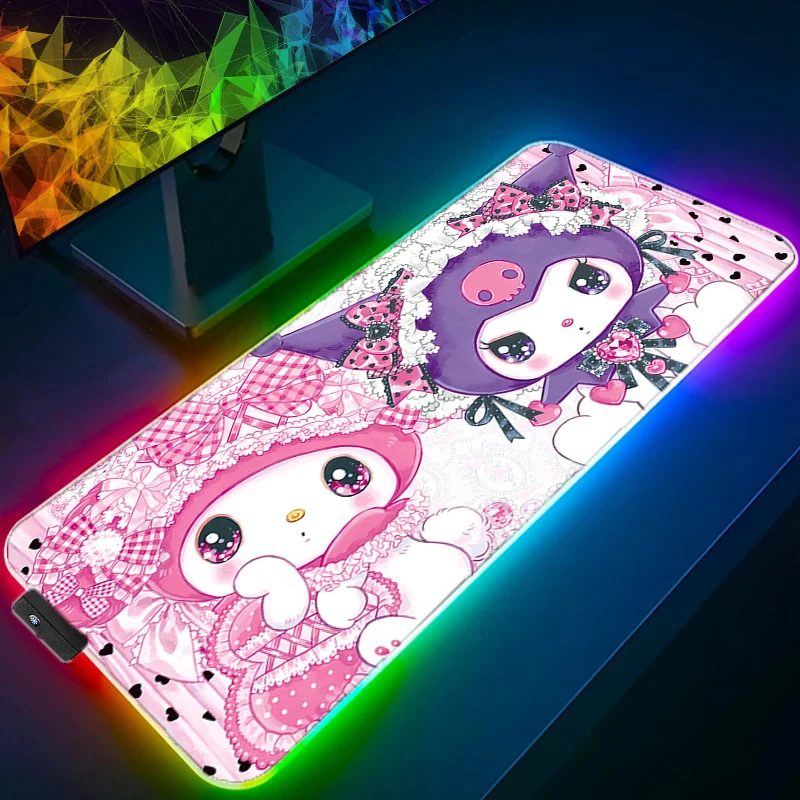 Imagem -03 - Anime Led Luminous Mouse Pad Laptop Kawaii Roxo Kuromi Mousepad Rgb Bonito Sanrio Tapete de Teclado Grande Tapete de Mesa Melhor Presente para Meninas