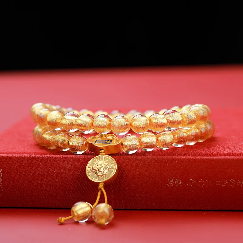 Beijing Yonghe Gold Foil Fragrant Grey Glass Bracelet Ruyi Lizhu Handmade Ladies Elegant Court Style Amulet Hand String