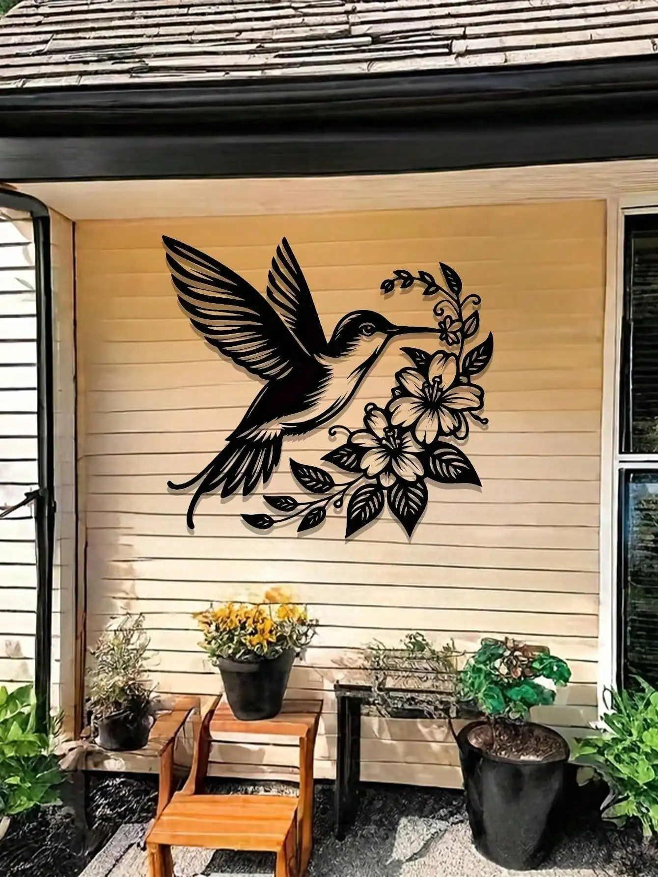 CIFBUY Hummingbird Metal Wall Art Floral Iron Sign Farmhouse Garden Porch Decor Indoor Outdoor Room Hanging Mural Bird Ornament