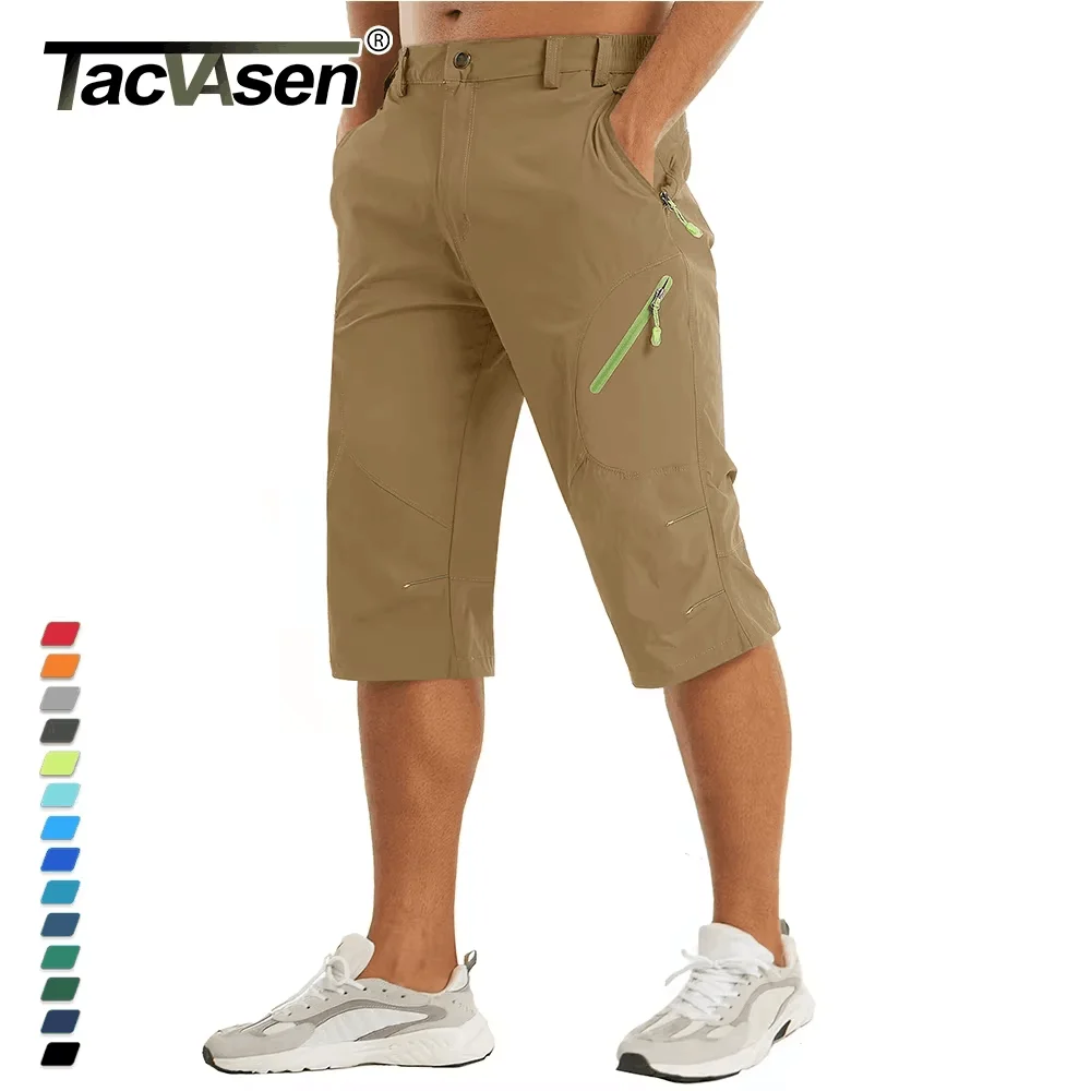 TACVASEN Below Knee Length Summer Waterproof Shorts Mens Quick Drying 3/4 Capri Pants Hiking Walking Sports Outdoor Nylon Shorts