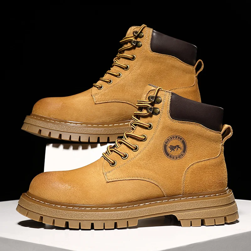 

Casual Couple Trendy Top Layer Pigskin High-Top New Work Boots Retro Classic Versatile Snow Boots Yellow Boots