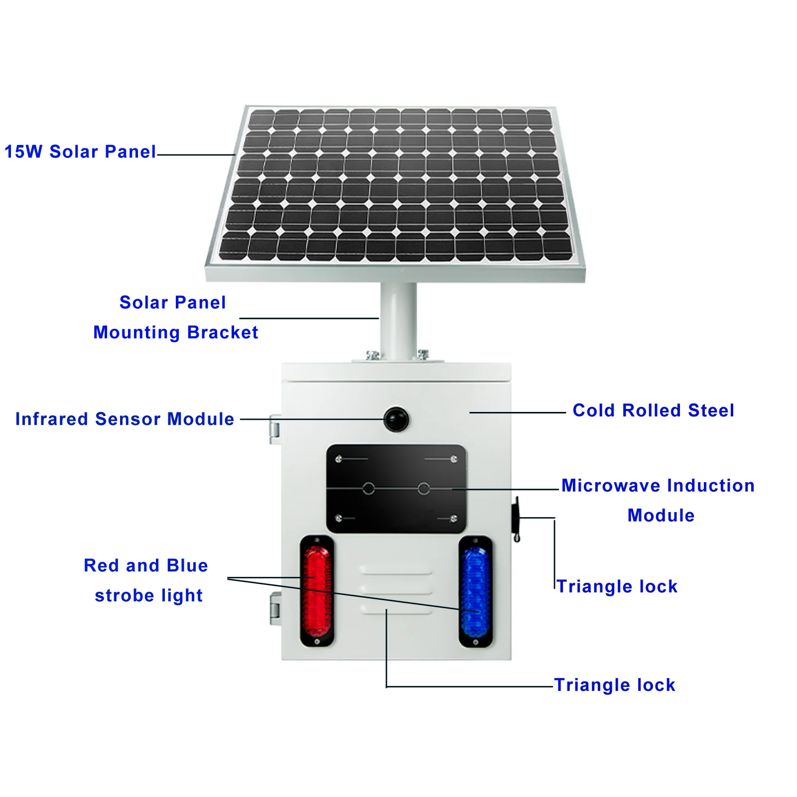 YASONG 120dB Horn Red and Blue Strobe Light Solar Motion Sensor Alarm Siren Microwave Infrared Induction Alarm System SLA-TYN01