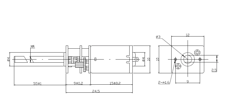 Motor reductor de engranajes de caja de cambios de Metal, Micro N20, DC 6V, 30RPM- 500RPM, 55mm de largo, eje de tornillo M4, 1 unidad