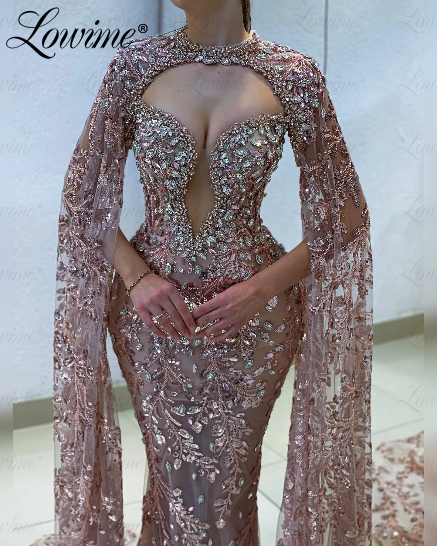 Abendkleider-Robe de soirée en dentelle florale sirène, robe de mariée rose, robe de soirée de créateur, CitroWedding, luxe arabe, 2024, 2 pièces