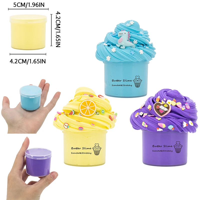 3Packs 70ml Slime Butter Soft Stretchy And Non-sticky Slime Kit Cute Dinosaur Cake Slime Making Set Scented Toys Birthday Gifts