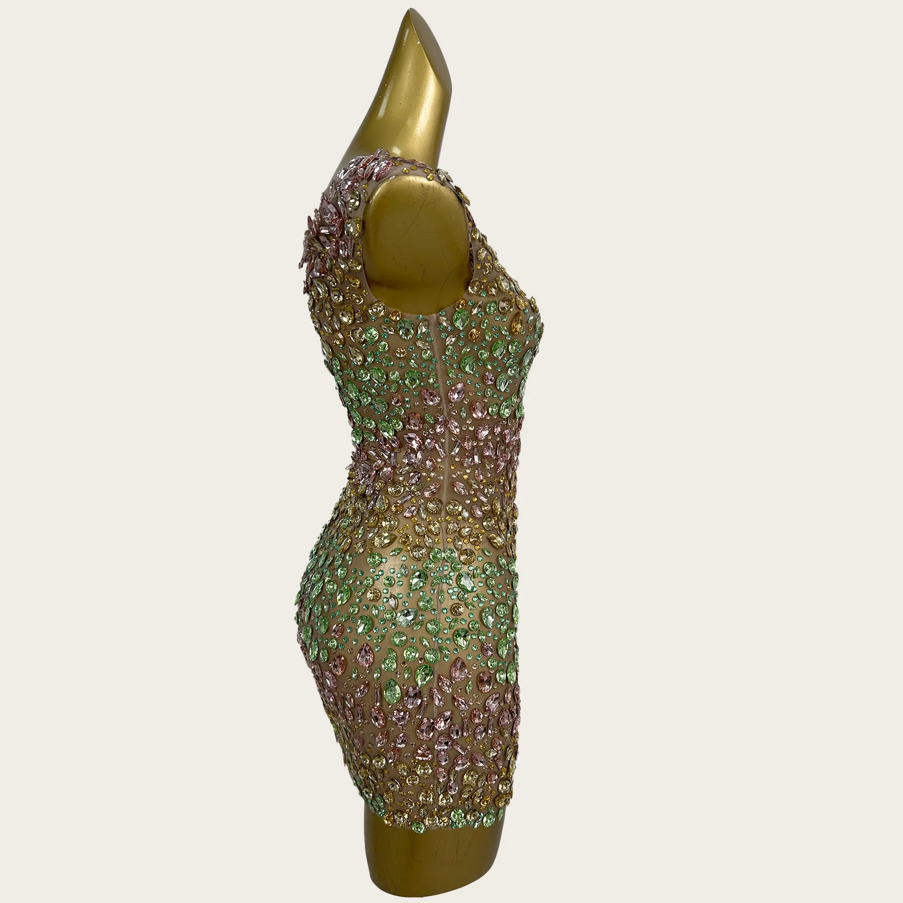 

Attractive Rhinestone Sexy Transparent Sexy Mini Dress Elegant Celebrity Party Birthday Photo Shoot Night Stage Costume Sanse