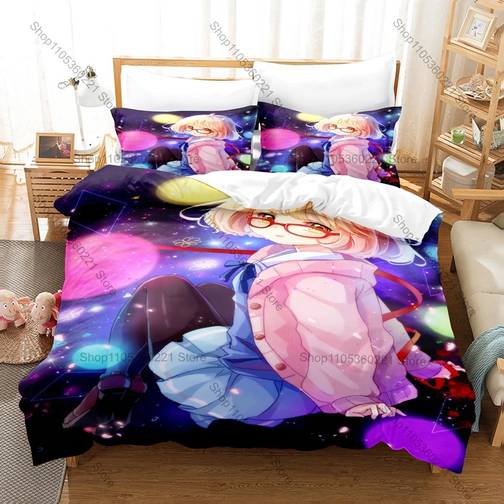 Kuriyama Mirai Bedding Set Duvet Cover + 2 Pillowcases Beyond The Boundary Cute Red Glasses Anime Bedroom Decor