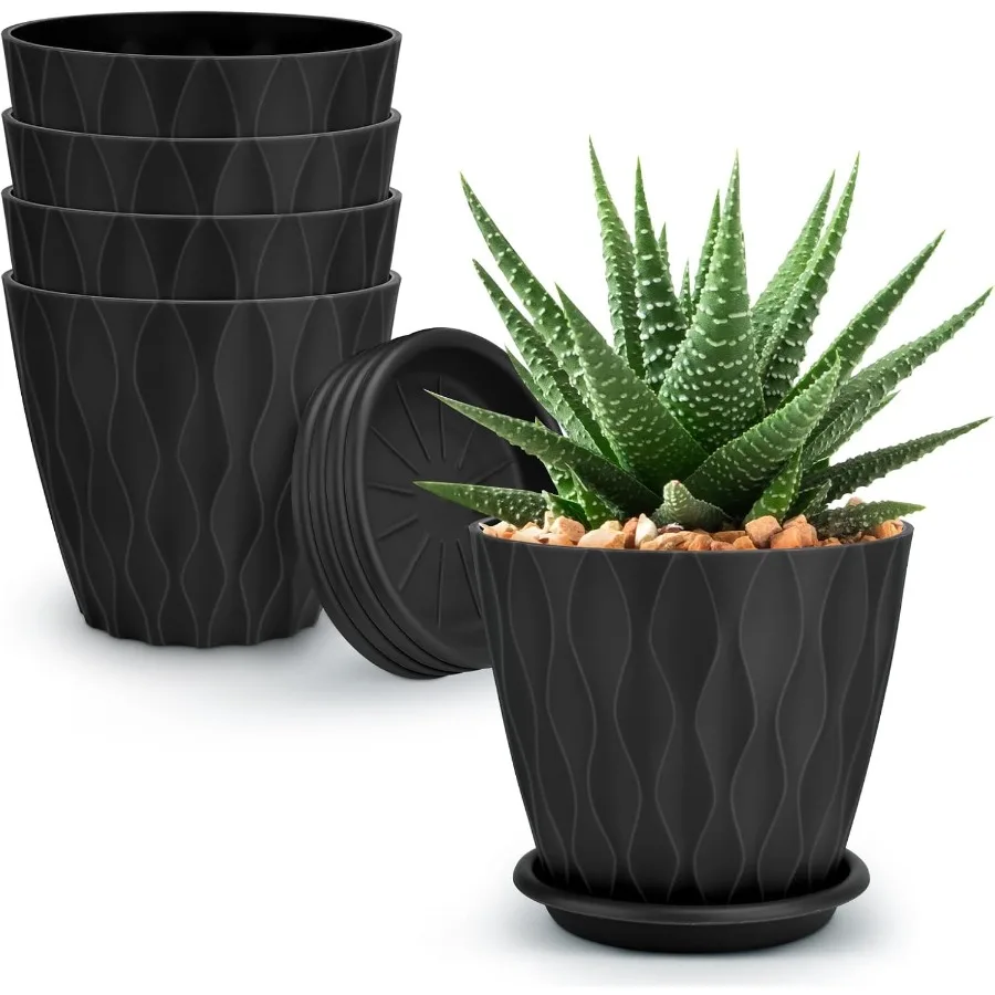 

4 inch Plant Pots 5 Pack Flower Pots for Outdoor and Indoor Use SelfWatering Planters with Drainage Holes and Matching Tray Sau