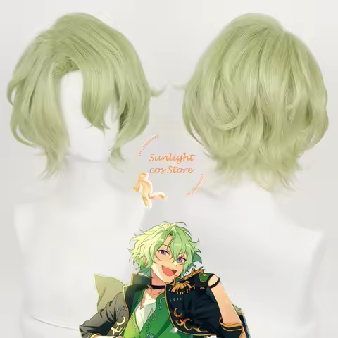 ES Tomoe Hiyori Cosplay Wig 37cm Yellow Green Curly Wig Heat Resistant Synthetic Hair Cosplay Anime Wig + Wig Cap
