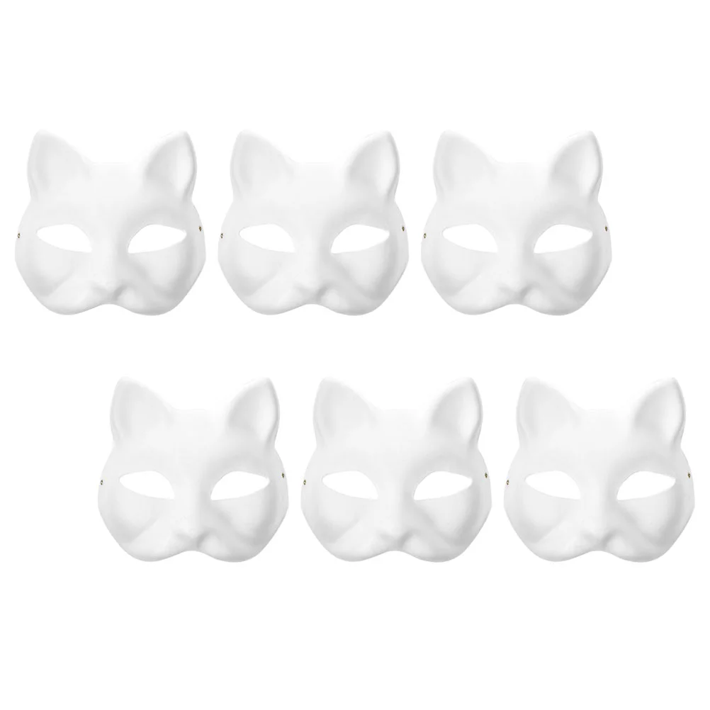 6 Pcs Blank Mask Party DIY Painting White Masks Prom Paper Stage Performance Props Makeup Accessories Animal cat