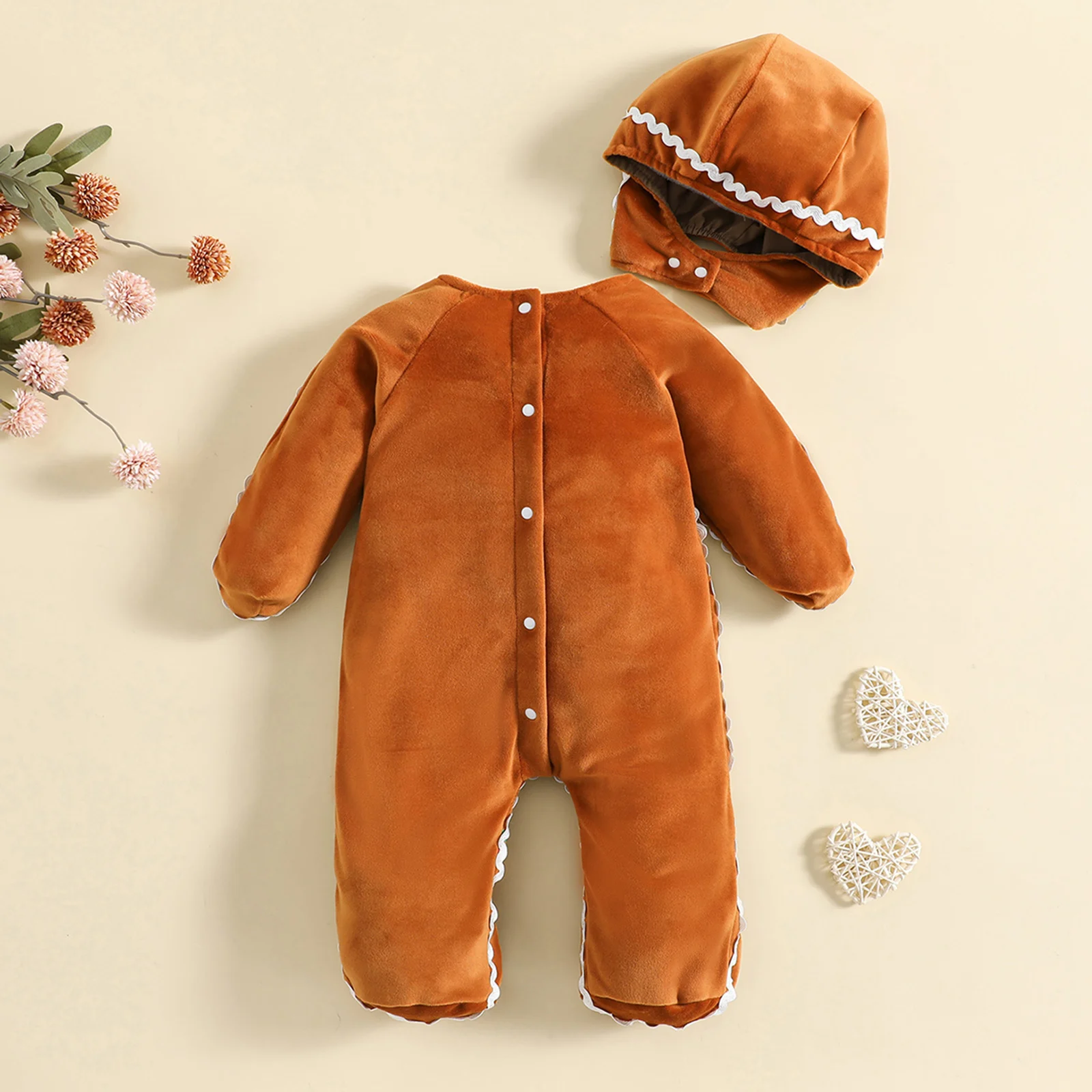 Halloween Toddler Baby Gingerbread Man Rompers Casual Long Sleeve Footed Jumpsuit and Cute Hat for Newborn Girl Boy