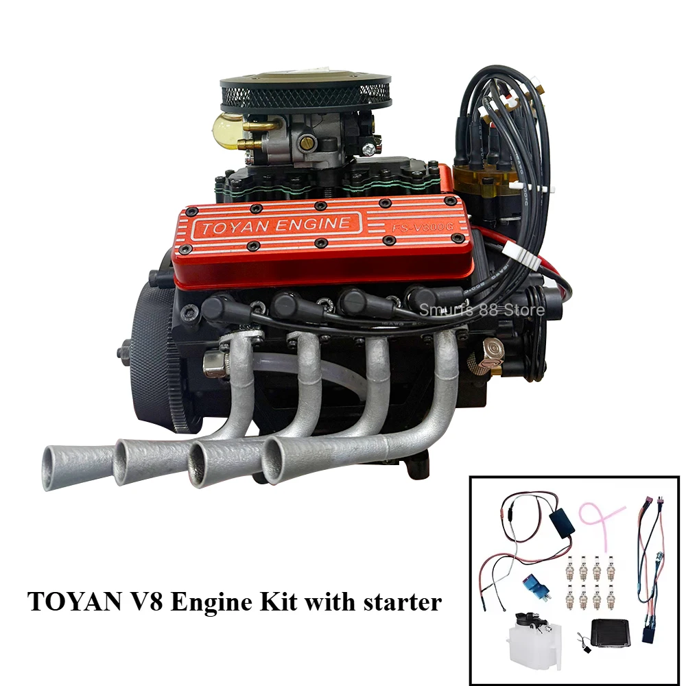 TOYAN V8 Metal Engine Model DIY 28cc Gasoline Engine Model Kit Water Cooled Version That Works Includes Starter Group Toys Gift