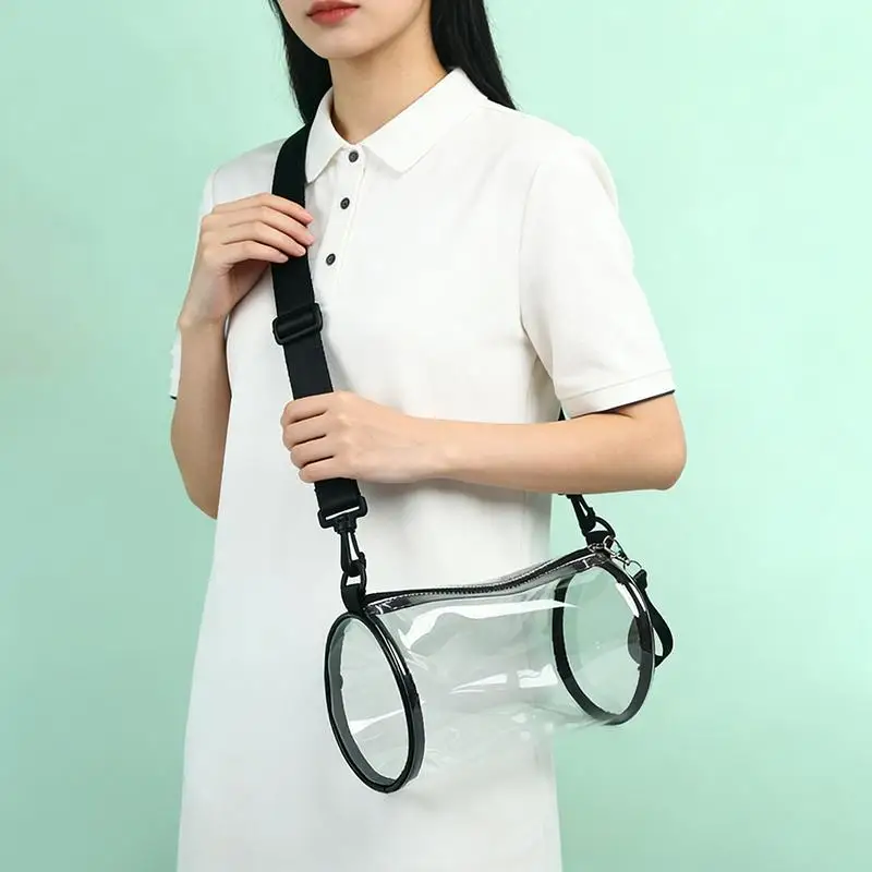 Women Fashion Transparent Laser Cylinder Crossbody Bag Mini Shoulder Purse for Daily Carry and Night Shows