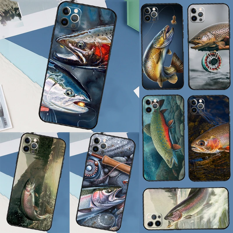 Чехол для ловли форели с радужной форелью для iPhone 17, Air 15, 14, 13, 12, 11, 16 Pro Max 13 mini XR 15 16 Plus 16e, задняя крышка