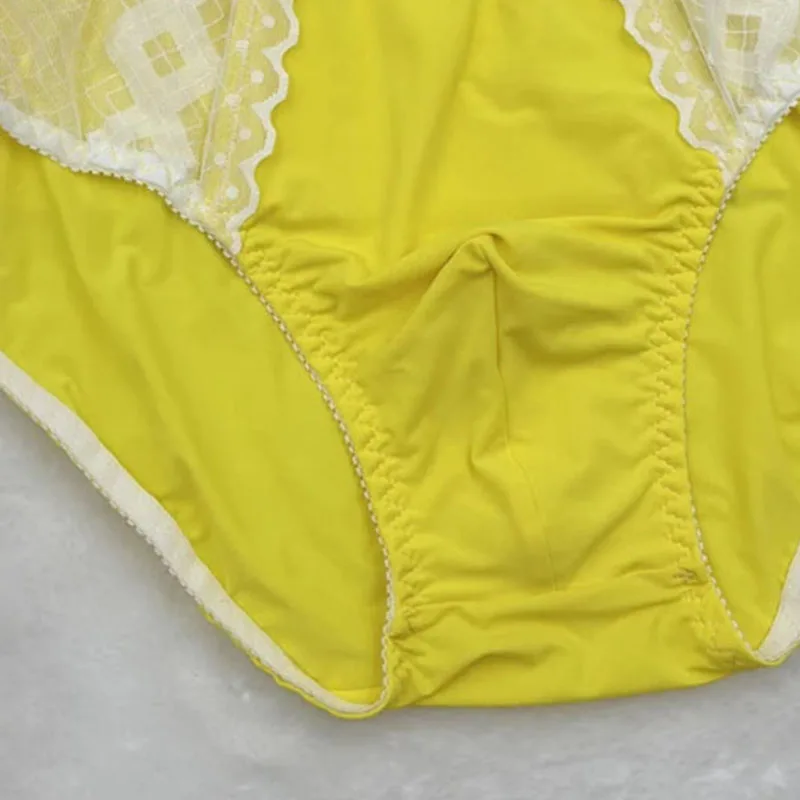 Sexy Lingerie Men Sissy Lace Trim Soft Bikini Briefs Cross-dressing Underpants Ice Silk Convex Pouch Panties