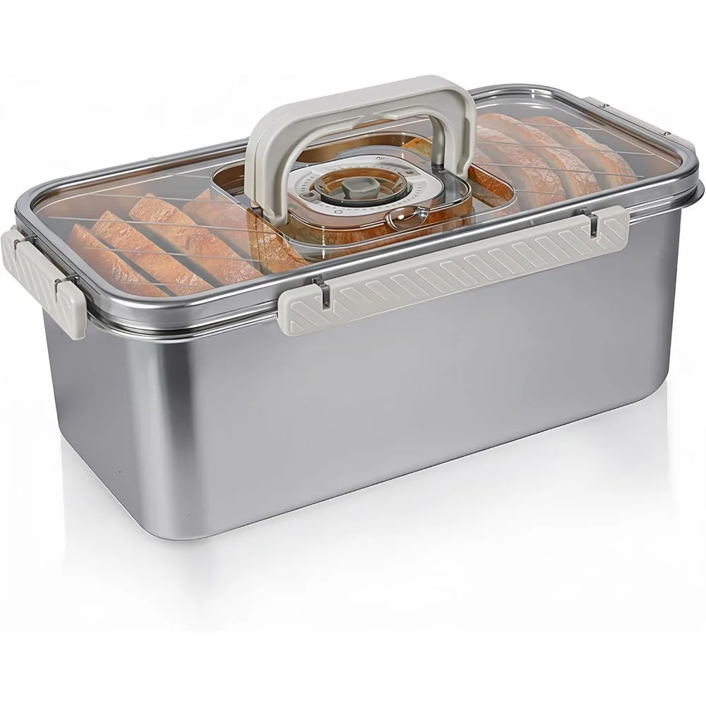 

This Airtight Bread Box, 304 Stainless Steel, Features A Timer Function and Is Suitable for Storing Bread and Other Food Items.