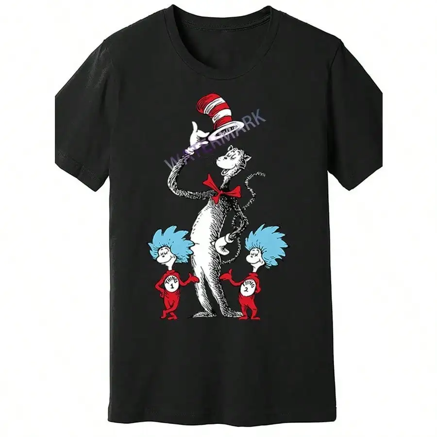 

Dr Seuss T-shirt Dr Seuss The Cat and Things funny Men's Short Sleeve T shirt black AM190g 264895