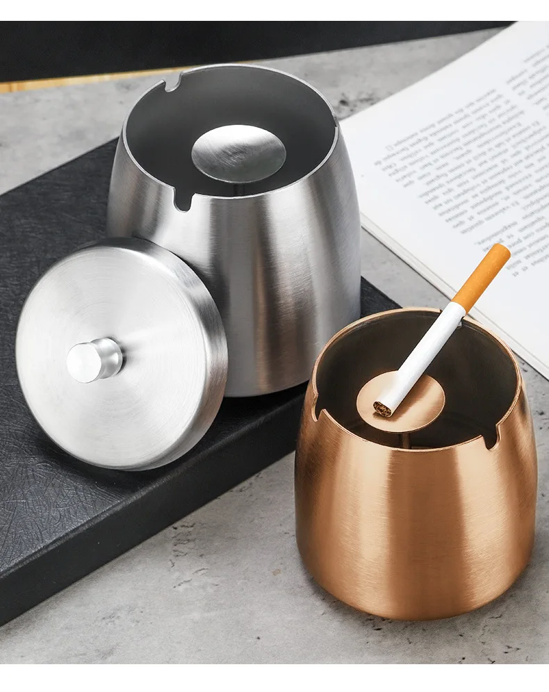 Modern Popular Rose Gold Stainless Steel Ashtray With Lid Innovative Cigarette Ashtrays