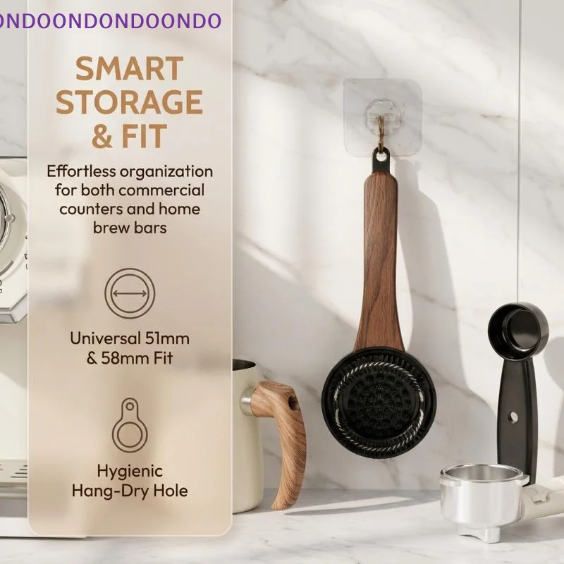 Portable Espresso Machine Group Head Cleaning Brush Anti-Scald Wood Grain Handle for Travel Coffee Making Kits