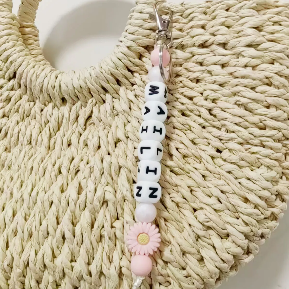 Personalized Custom Daisy Silicone Keychain, Beaded Bag Charm