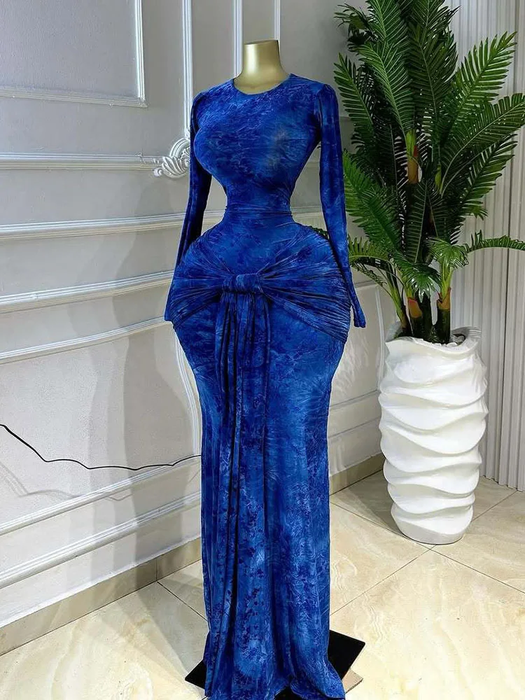 Autumn and Spring Long Sleeve Maxi Dress for Woman Elegant Evening Dresses Waist Slimming Tie Dye Print Fashion Chic Dress Lady