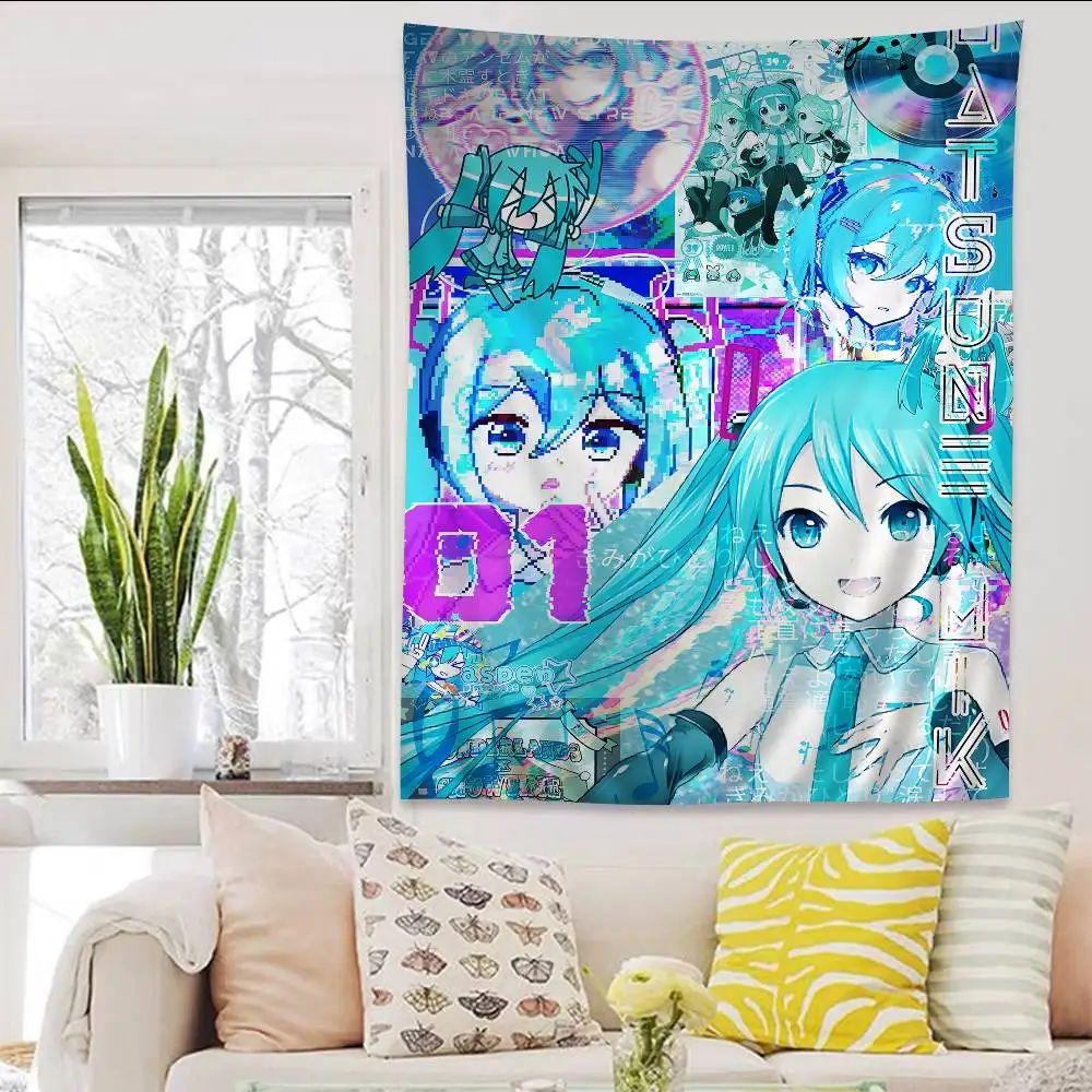 Anime H-hatsunes Cool M-miku Cartoon Tapestry Hippie Flower Wall Carpets Dorm Decor Art Home