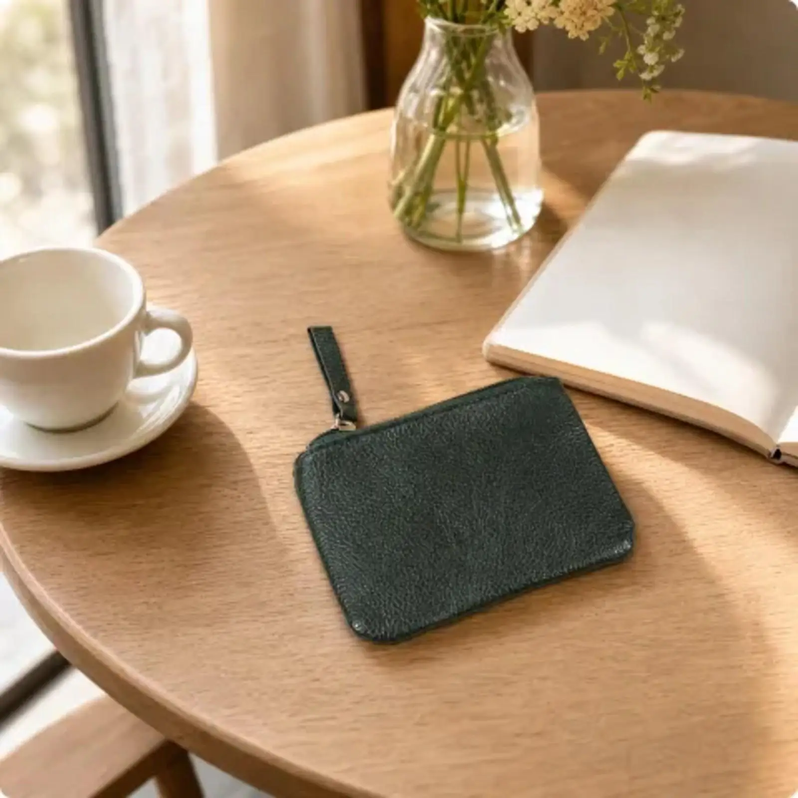 Sleek Small Coin Purse with Wrist Strap Pebbled PU Leather for Daily Commute Minimal Outings Bag Organizer Inside