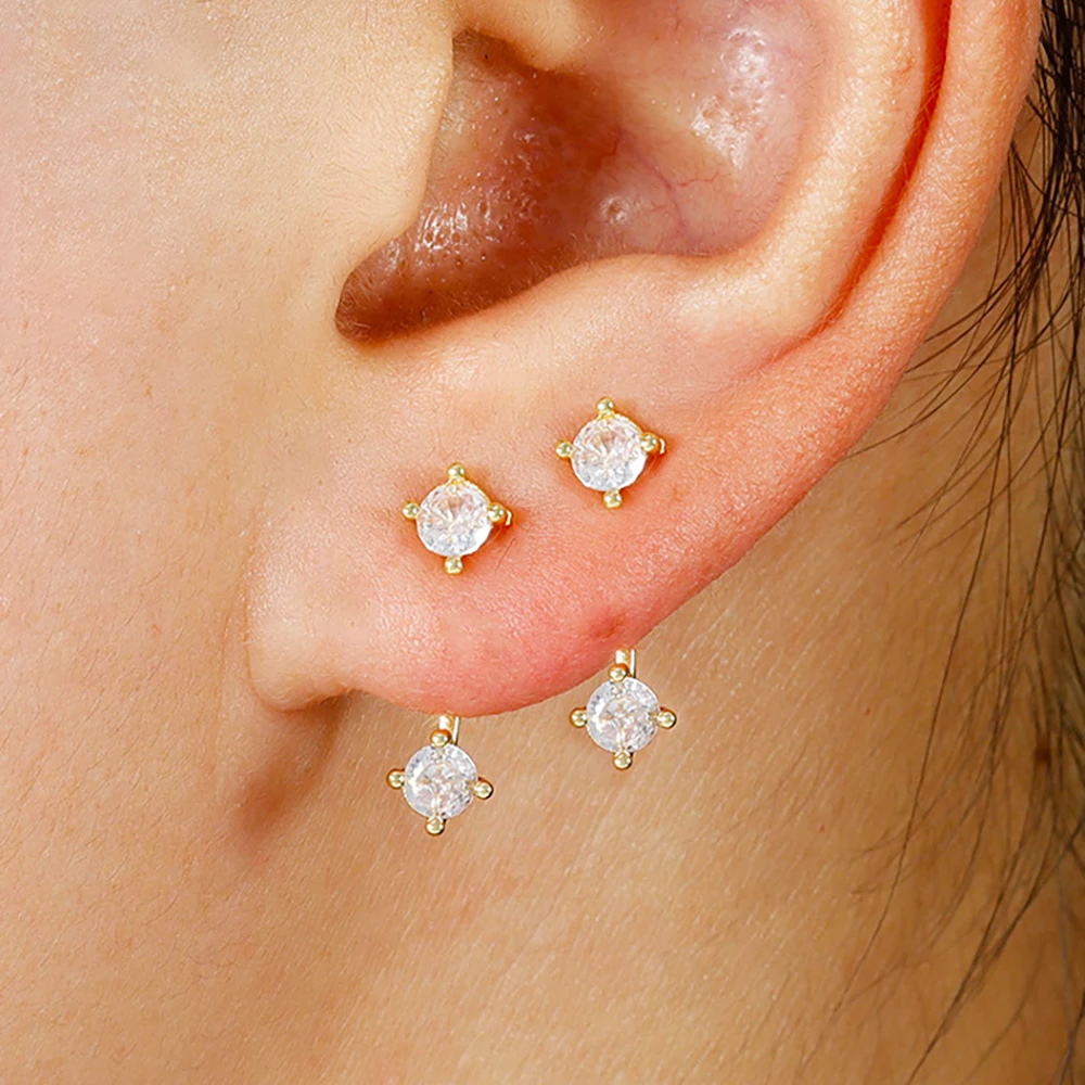 2PCS Exquisite Short Tassel Pendant Earrings for Women Trendy Cubic Zirconia Stud Earring Party Wedding Jewelry Accessories Gift