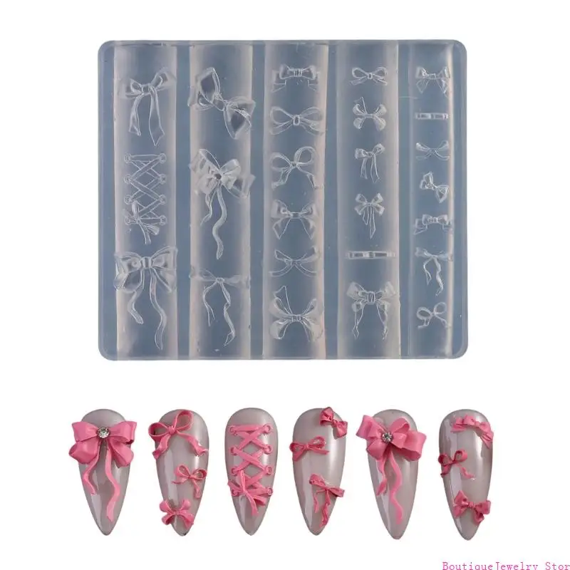 

E1PE Stylish Silicone Art Mold Bowknot Carving Templates for Nail Enthusiasts