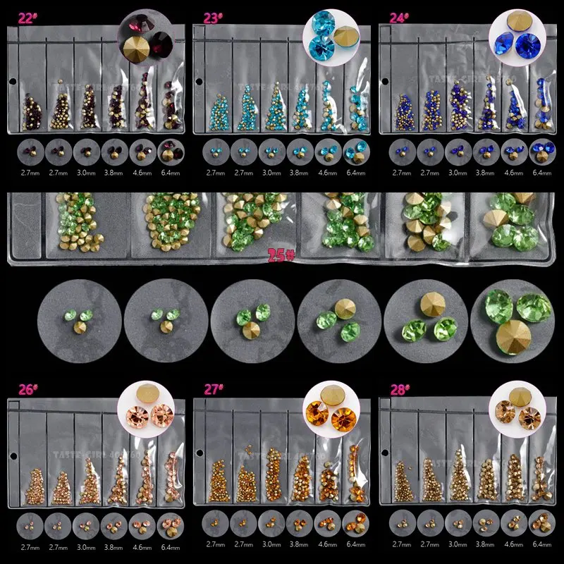 6 Grids/Pack Mix 5 Sizes Nail Glitter V-Bottom Sharp Diamond Gems Arylic Nail Art Rhinestone Jewel Decorations Manicure DIY GZ