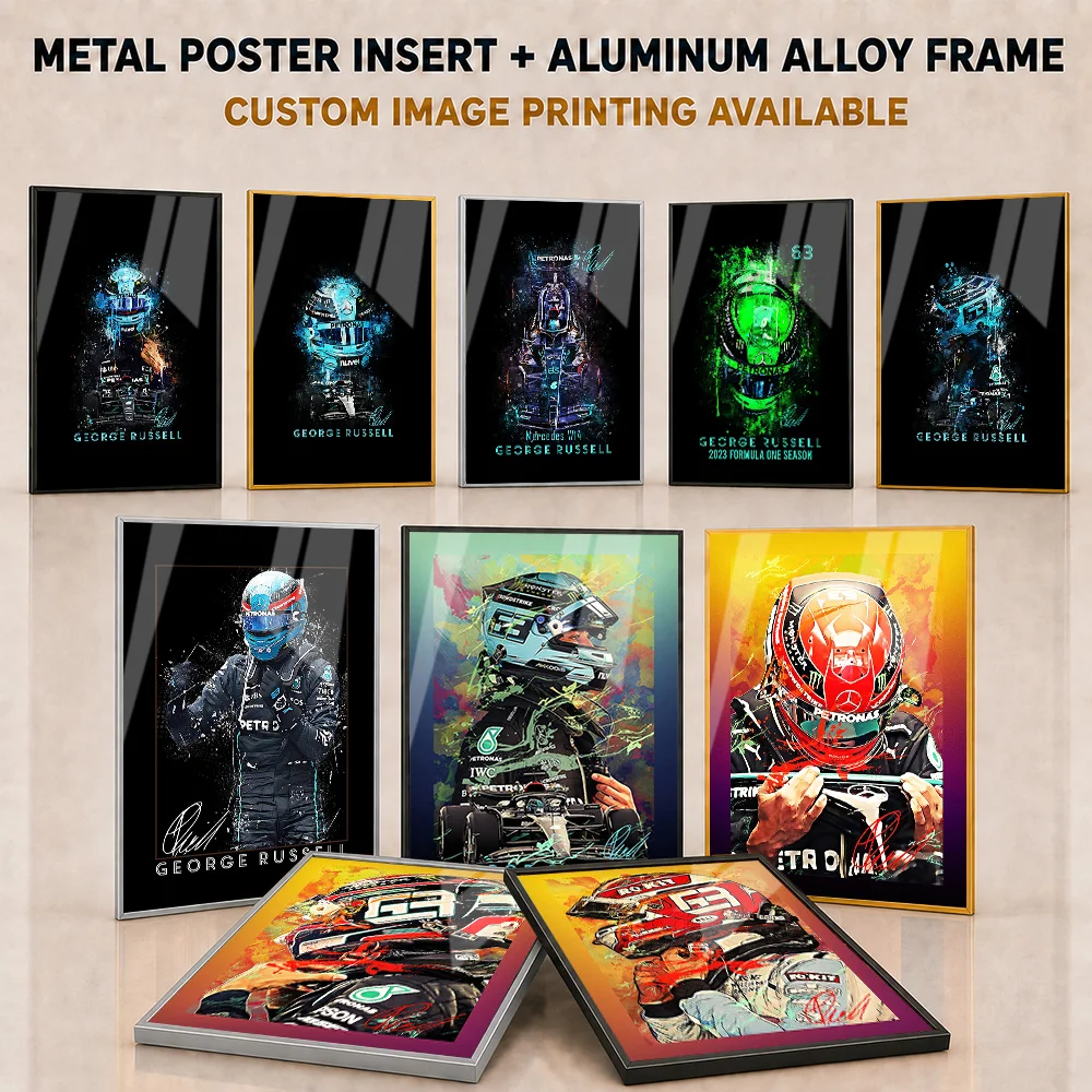 George Russell Metal Poster With Aluminum Alloy Frame Personalized Speed Circuit Hero Design Wall Art For Garage Driver Fan Gift