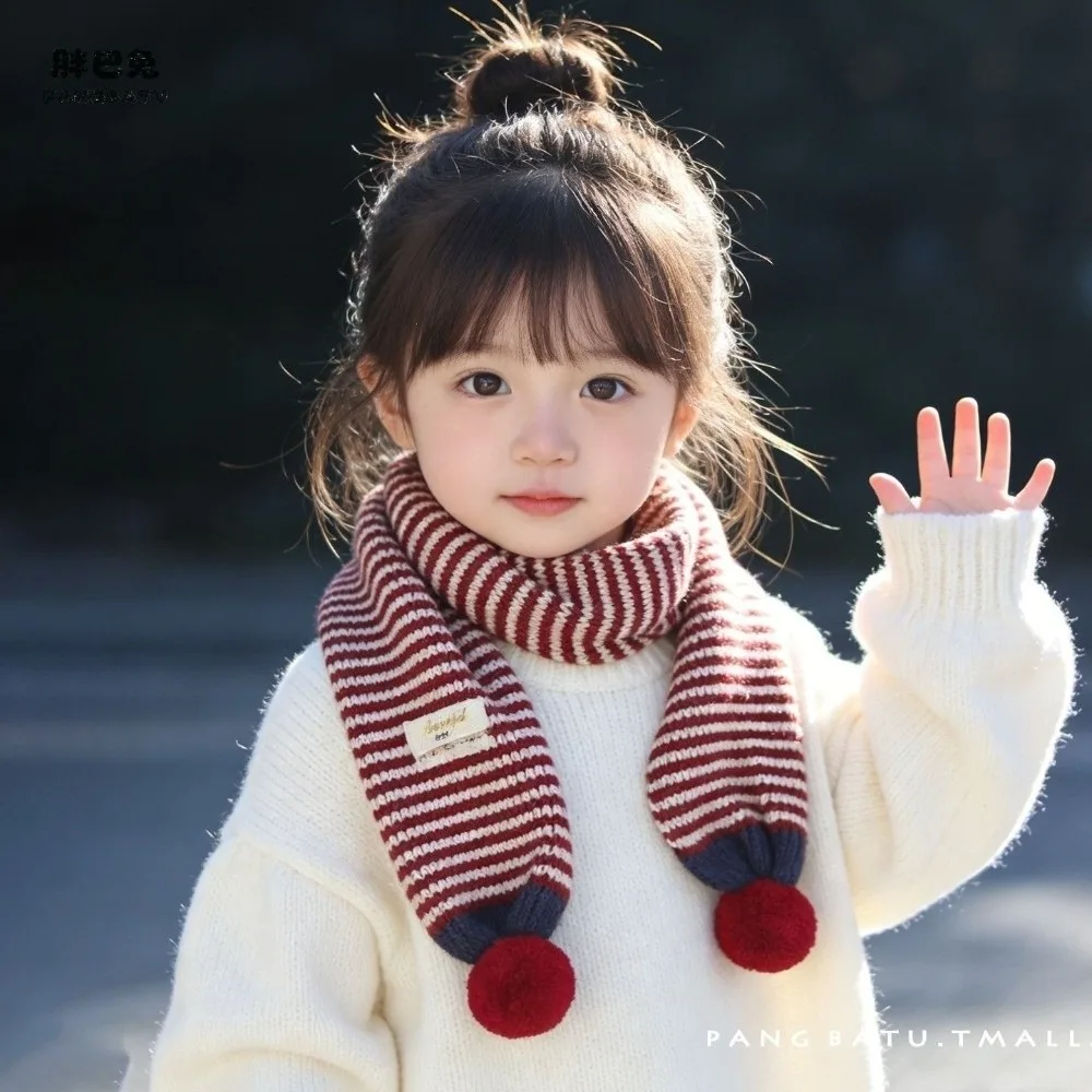 Thick Warm Knit Knit Striped Scarf Striped Pattern Soft Windproof Fabric Kids Neck Warmer Elastic Stretch Fit Cozy Fleece Lining