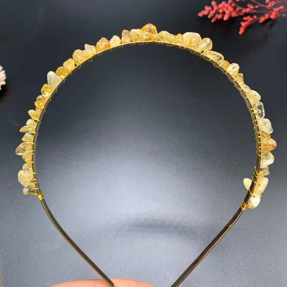 Party Accessories Ethnic Gift for Women Raw Quartz Crystal Headband Amethyst Hair Hoop Stone Tiara Colorful Stone