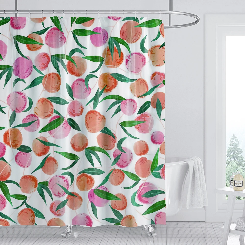 Tropical Fruit Shower Curtains Bathroom Decor Orange Peach lemon Pattern Shower Curtain Home Bathtub Cloth Curtain with Hooks