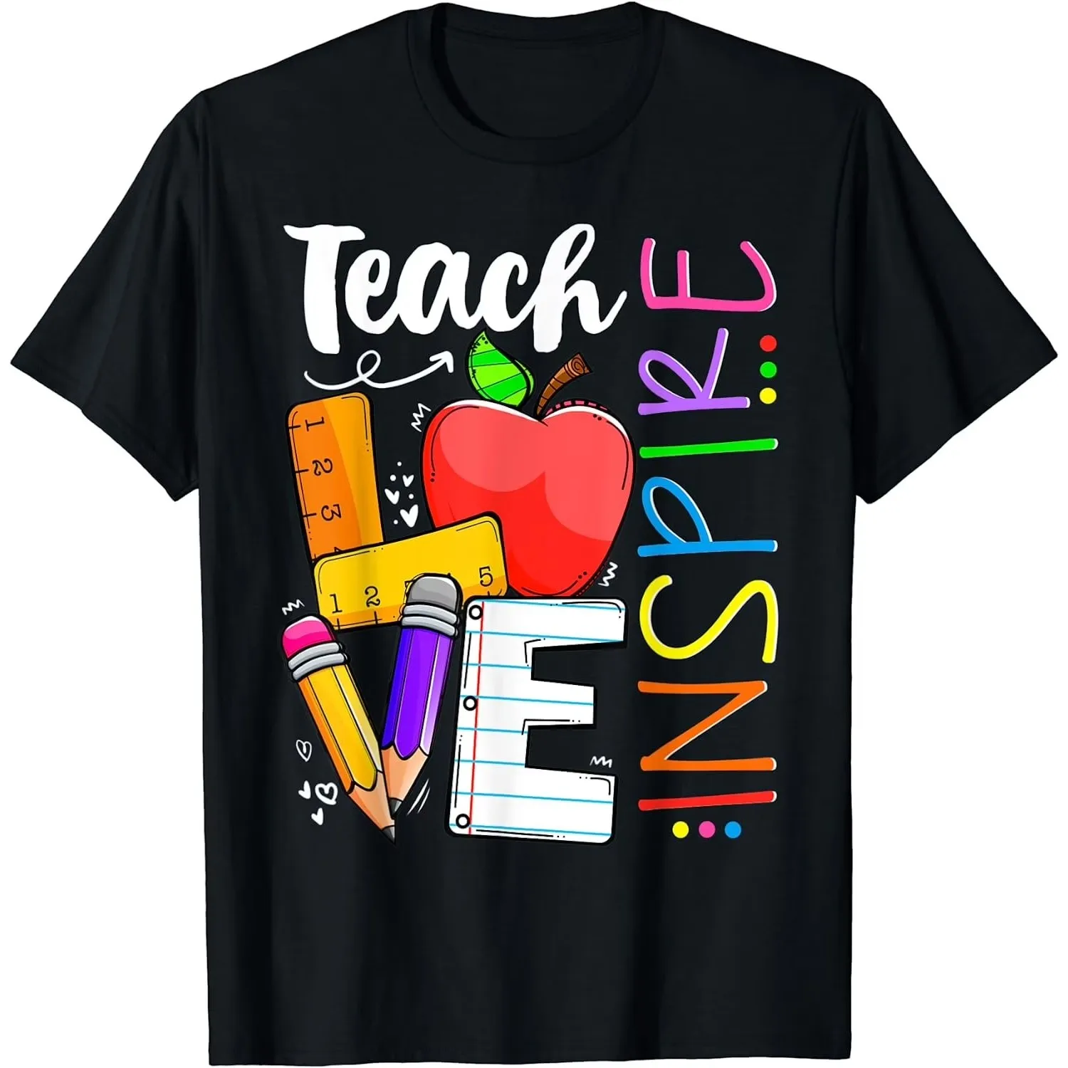 Teach Love Inspire Graphic Print Casual Round Neck Cotton T-Shirt for Men